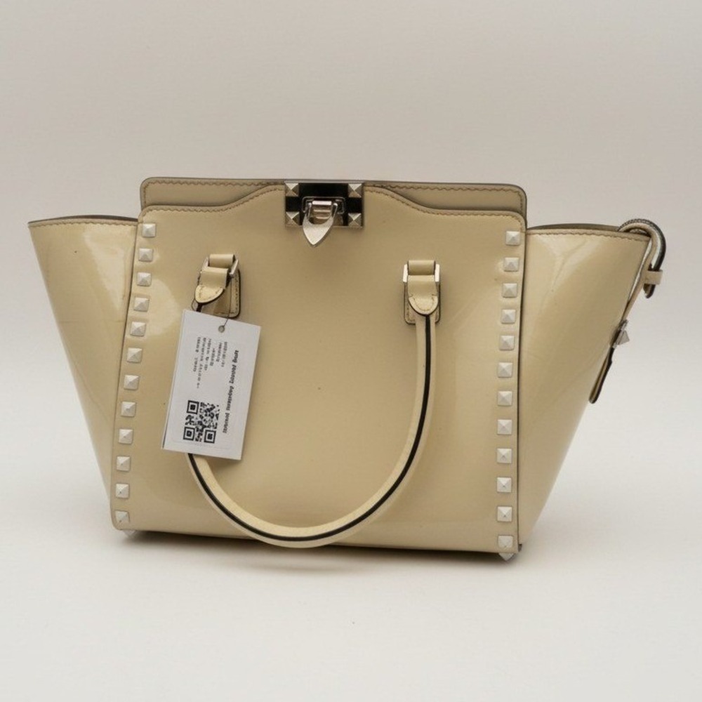 Valentino Garavani Rockstud Patent Leather Satchel Cream – Authentic
